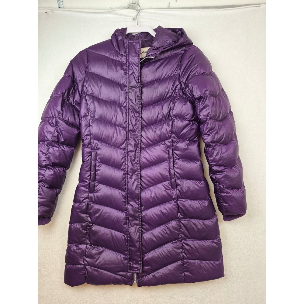 Lands End Girls Down Jacket XL 16 Purple Down Puffer Parka Hooded